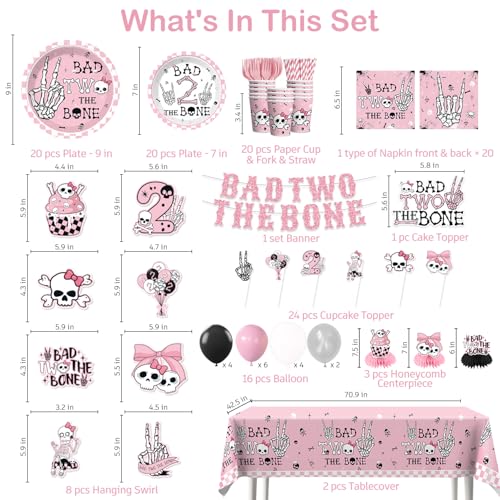 Girl Birthday Party Decorations Set with Skull Banner and Tableware - Serves 20