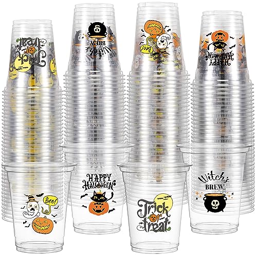 Halloween Disposable Plastic Cups Bulk - Pumpkin Design, 12oz, 100 Pack