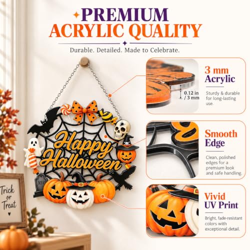 Halloween Door Sign Acrylic Hanging Welcome Sign - Ghost Spider Variation