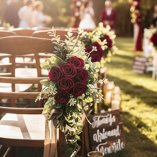 Artificial Burgundy Roses Bulk - 60 Silk Fake Flowers for Weddings & Decor - Wine Red