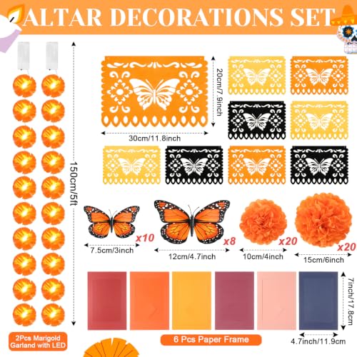 Day of the Dead Altar Decorations Set with LED Garlands & Butterfly - Variation Butterfly