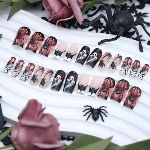 Halloween Press On Nails Long Coffin Goth Fake Nails Set A-1 - Spooky Gothic Design