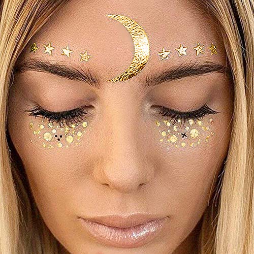 Metallic Shiny Water Transfer Face Tattoo Stickers for Parties & Makeup - Gold Glitter, Variation 5