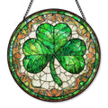 Irish Green Shamrock Sun Catcher - Stained Glass Window Hanging, Lucky Clover Decor - 7.8 Inch - Variation: Shamrock