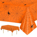 Halloween Spider Web Tablecloth - Orange Disposable Plastic Cover, 108x54 Inch, Set of 2