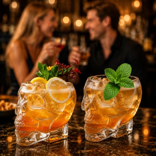 4-Pack Clear Skull Glasses - 12oz/350ml Cocktail & Wine Cups for Halloween & Parties