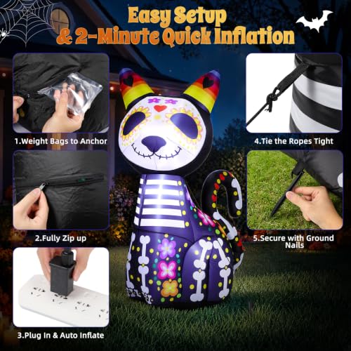 Halloween Inflatable Black Cat Decoration with LED Lights - 4.4ft Outdoor Yard Decor