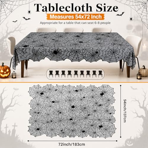 Halloween Spider Web Lace Tablecloth - 54x72 Inch Black Spooky Decor