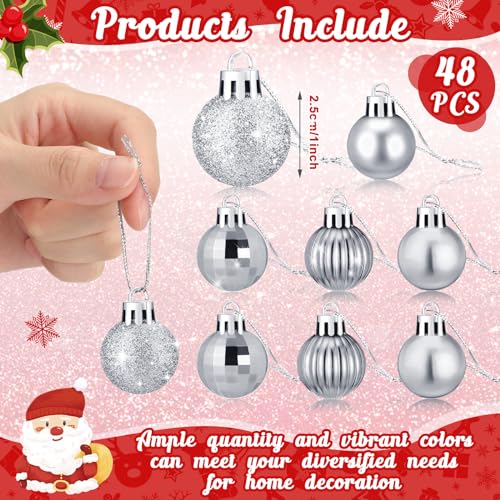 Sumind Silver Christmas Ball Ornaments Set of 48 Mini Holiday Decorations