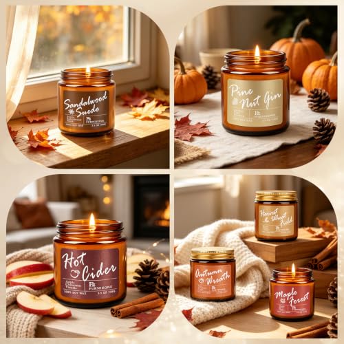 Amber Fall Candles Set - 6 Scented Autumn Soy Candles, 180 Hours Burn Time