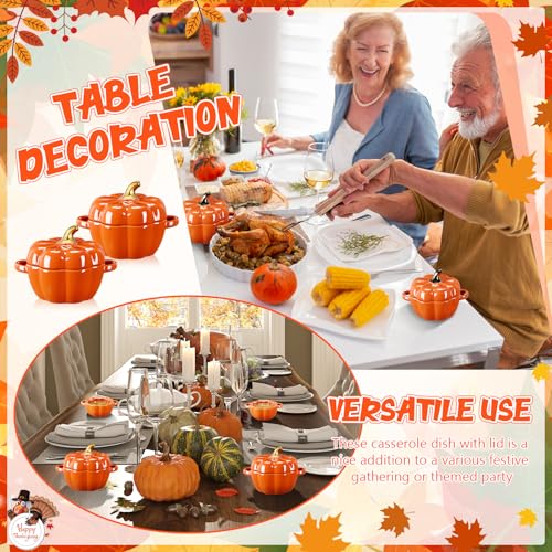 Ceramic Pumpkin Bowls Set of 3 - 15.5 oz Halloween Thanksgiving Decor