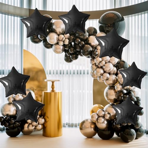 Black Star Balloons - Metallic Foil Balloons for Graduation, Halloween, Party Decorations - Metal Black Variation