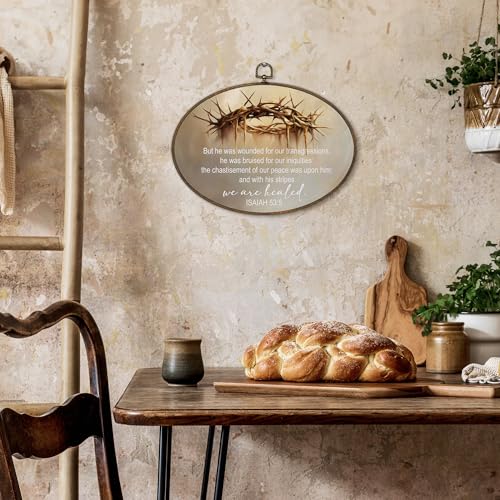 Crown Oval Wall Art Decor - Religious Bible Verse Canvas for Church & Home