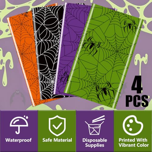 Halloween Spider Web Plastic Tablecloths 4 Pack | Waterproof Festive Table Cover