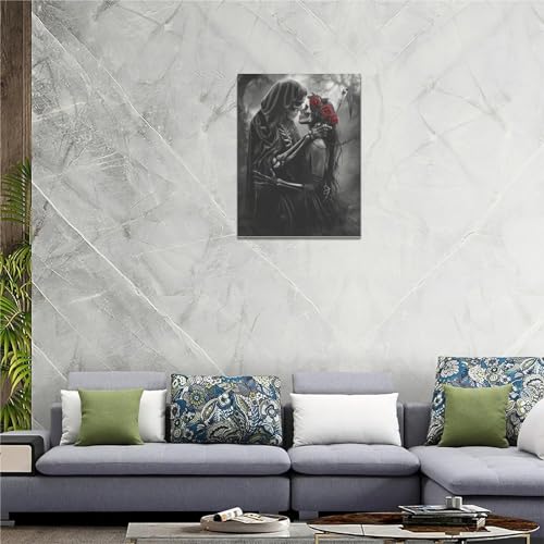16 x 12 Inch Gothic Skull Wall Art Canvas Decoration for Living Room Bedroom Home Office - Skeleton Artwork