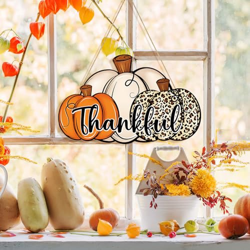 Leopard Pumpkin Thanksgiving Door Wreath Wooden Fall Wall Decor - Large