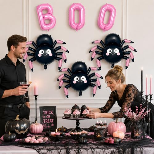 Halloween Balloon Set with BOO Letters and Spider Balloons - Pink & Black