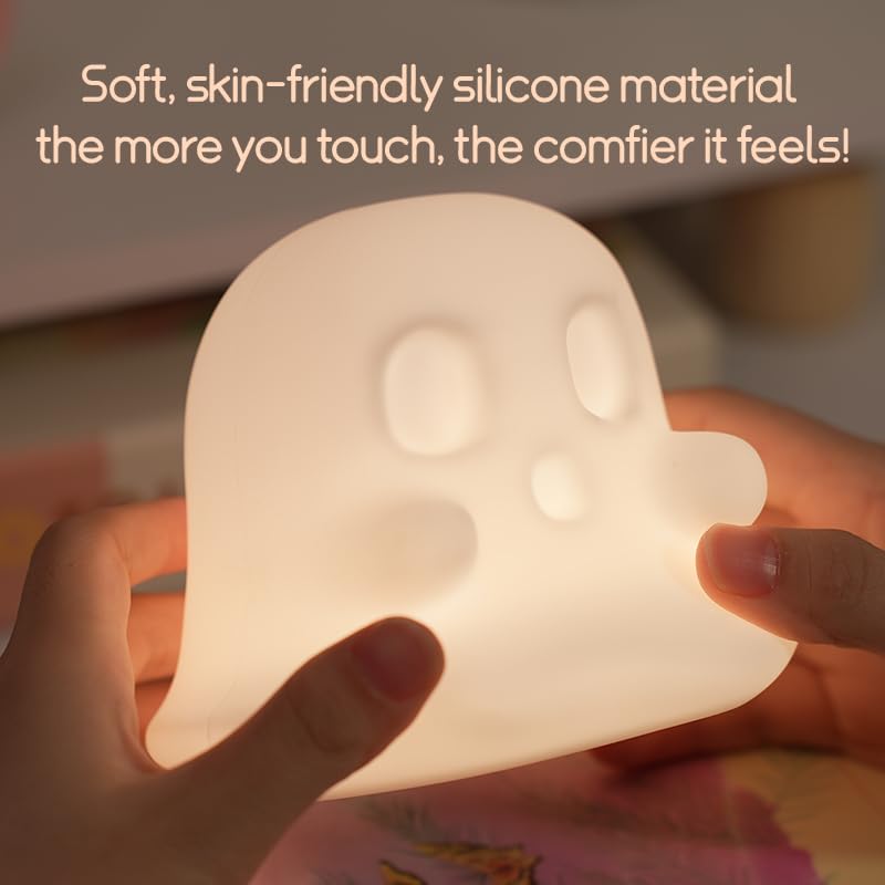 Halloween Ghost Night Light - 7 Color Changing Silicone Spooky Decor - Rechargeable Kids & Party Gift - Variation Ghost