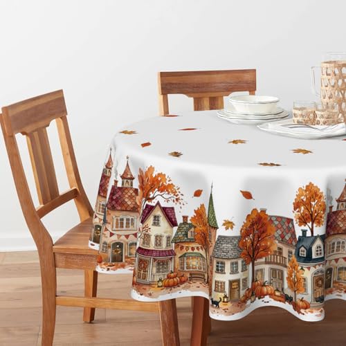 Horaldaily Fall Round Tablecloth 90 Inch Orange Autumn Victorian Style