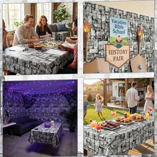 Deep Gray Stone Wall Tablecloth Roll 200FT x 54IN with Slide Cutter Box for Events