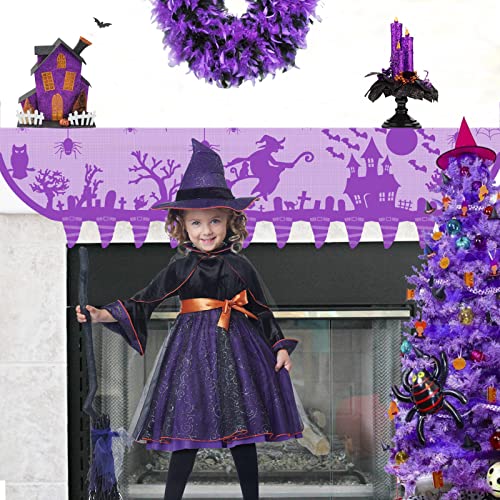Halloween Mantle Scarf Lace Decoration Haunted House Ghost Witch Hat - Purple