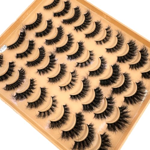20 Pairs Faux Mink Lashes Pack - Dramatic Natural Wispy False Eyelashes with Pink Storage Case - Mix05