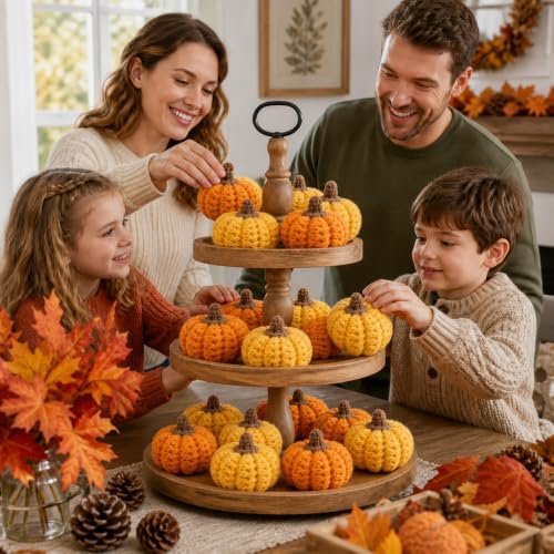 Set of 12 Crochet Mini Pumpkins for Fall Thanksgiving Halloween Decor