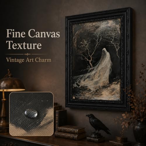 Ghost Wall Art Canvas - Framed Halloween Ghost Scene, 11x9 Inches - Dark Gothic Decor