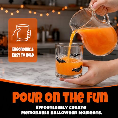 Halloween Ghost & Bat Glass Cups Set - 16oz Hand Blown Drinking Glasses, Party Supplies & Gift