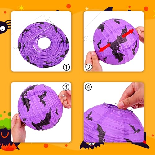Halloween Hanging Paper Lanterns Set - Jack-O'-Lantern, Skeleton, Spider & Witch Decor, 10 Pieces