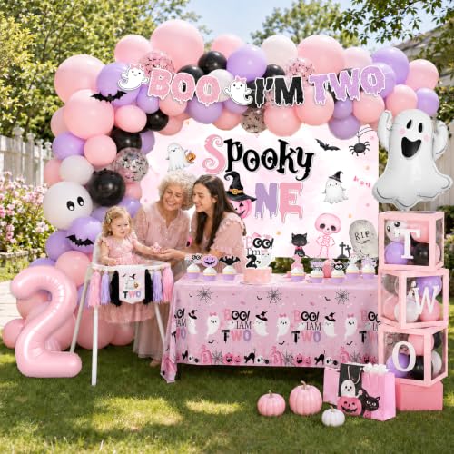 Halloween 2nd Birthday Decorations for Girl Spooky Theme Party Set with Balloons & Backdrop