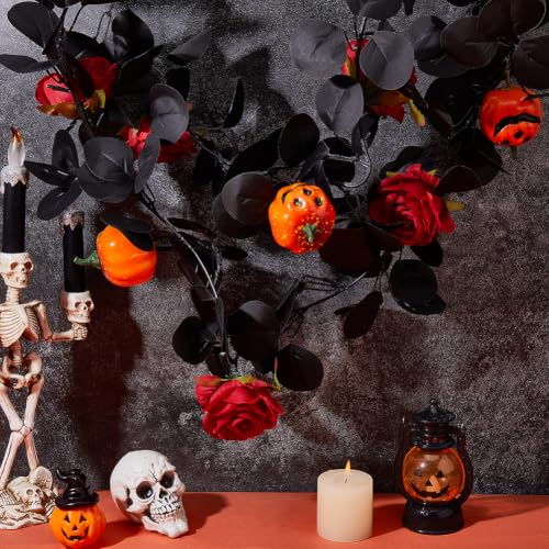 Artificial Black Rose Garland 5.6ft Faux Flower Vine for Halloween & Wedding Decor