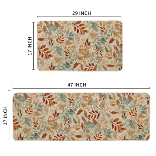 Eucalyptus Leaf Kitchen Mats Set of 2 Non-Slip Durable 17x29 & 17x47 Inches