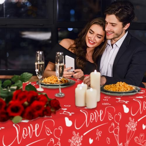 Red Valentines Day Tablecloth 3 Pack - Large Disposable Heart Love Table Cover
