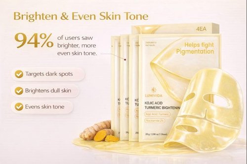 LumiVida Kojic Acid Turmeric Brightening Gel Face Mask | Overnight Firming & Hydrating for Elasticity & Glow | Korean Skincare with Niacinamide, Peptides & Hydrolyzed Collagen | 4 Pack