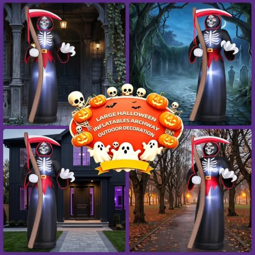 8FT Halloween Inflatable Grim Reaper with LED Lights Outdoor Yard Decor - Black Reaper