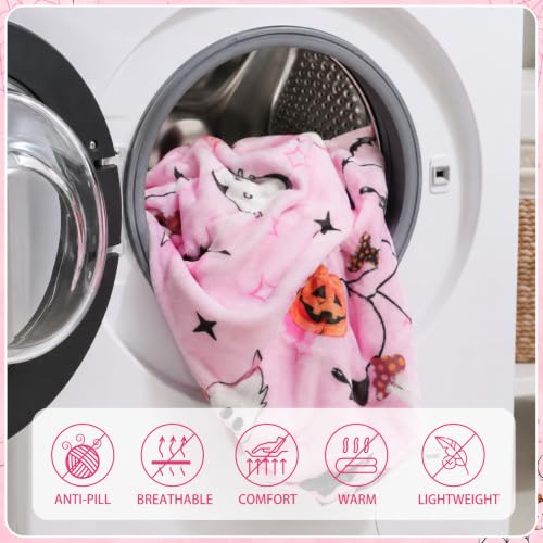 Pink Halloween Throw Blanket - Cute Ghost Pumpkin Pastel Decor 59x47in