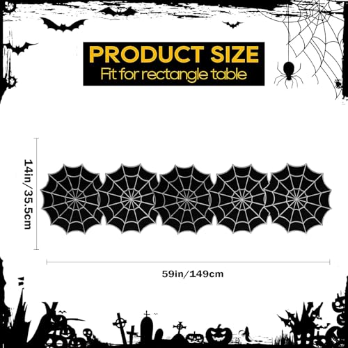 Halloween Embroidered Spider Web Table Runner 14 x 59 Inch - Gothic Fall Decor