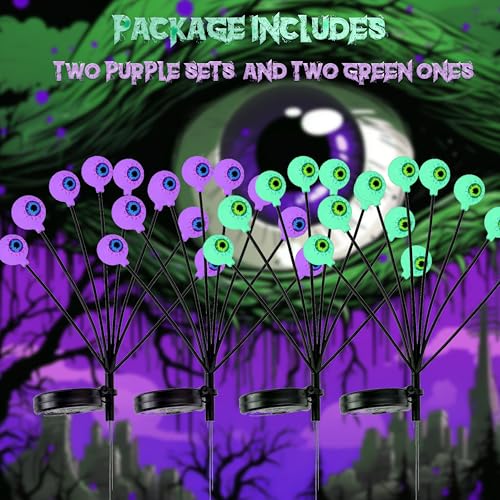 Eyeball Halloween Outdoor Solar Lights 4 Pack Waterproof Green Purple Scary Decor
