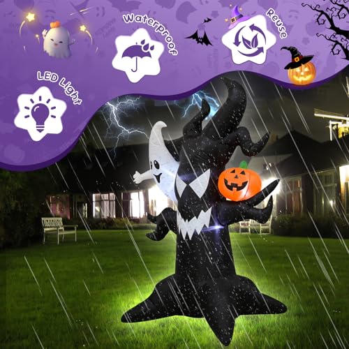 6FT Spooky Halloween Inflatable Tree with Pumpkin and Ghost - Indoor Outdoor Decor