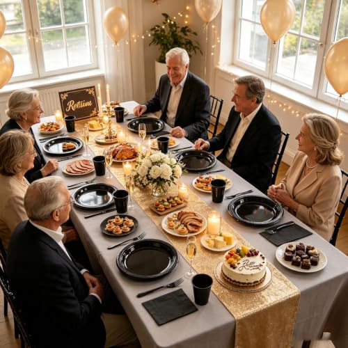 Black Plastic Party Plate Set 200pcs Dinner Plates Cups Napkins Cutlery Disposable