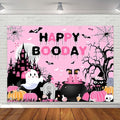 Happy Boo Day Banner Backdrop 7x5 ft Pink Halloween Birthday Decorations - Avezano
