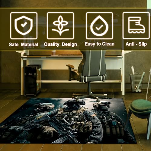 Battle Game Rug for Boys 3'4 x 5' Teen Gaming Carpet with Non-Slip Base - Threesome Variation
