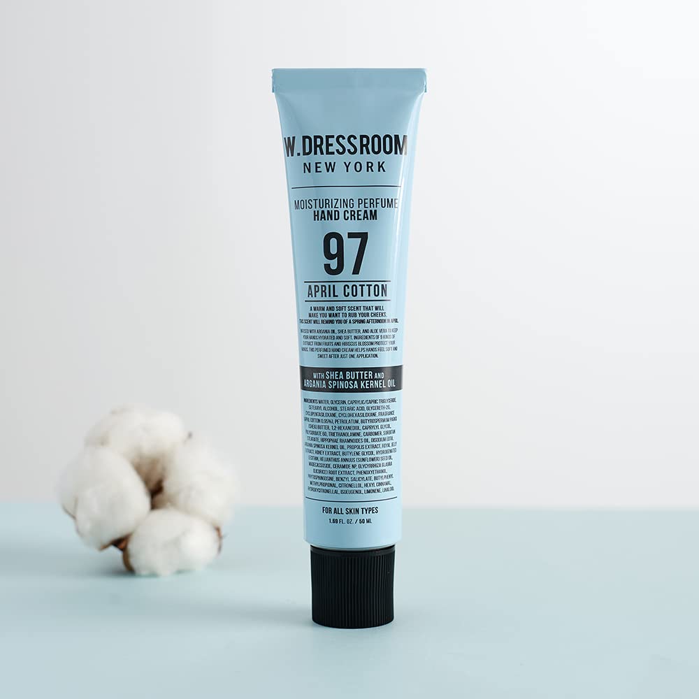 W.Dressroom Moisturizing Hand Cream for Dry Hands, Non-Greasy, Quick-Absorbing Korean Hand Lotion, Travel Size 1.69 fl oz (50 ml), No.97 April Cotton Scent