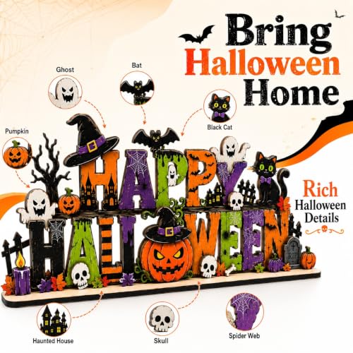 Halloween Wooden Table Sign - Farmhouse Home Decor, Multicolor, 11.8 Inch