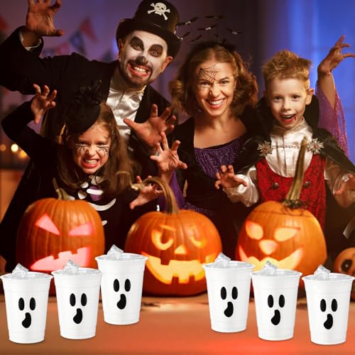 Scary Halloween Ghost Face Plastic Cups - 50 Pack, 12 oz, Spooky Party Supplies