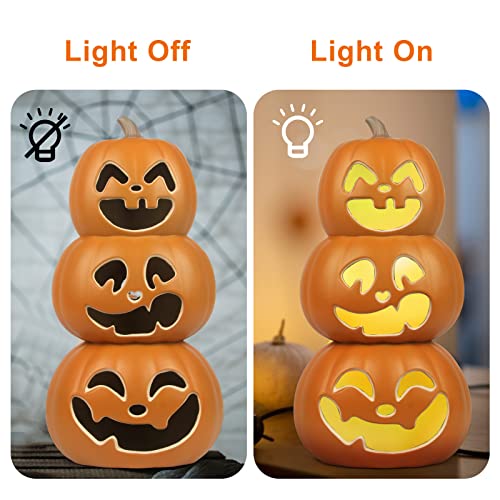 17-Inch Halloween Pumpkin Lantern - 3-Tier Lighted Waterproof Decor with Safety Fuses
