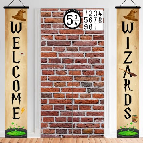 Halloween Wizard Door Banner Set - 3-Piece Brick Wall & Sign Decorations