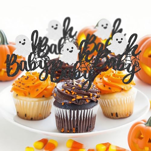24Pcs Halloween Baby Shower Cupcake Toppers - Spooky Ghost Theme Cake Decorations