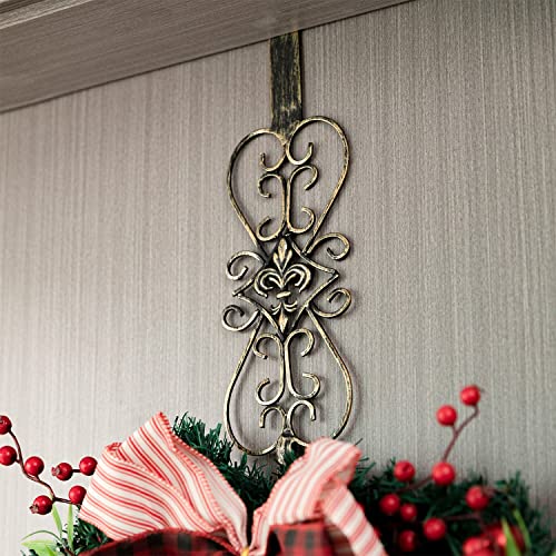 Antique Gold 15-Inch Overdoor Wreath Hanger 2 Pack - Metal Holiday & Home Decor